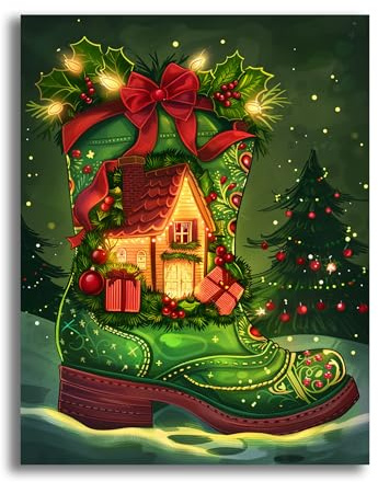 VAIIEYO 5D DIY Christmas Diamond Art Kits for Adults, Diamond Painting Boots, Diamond Painting Kit Full Drill Round Rhinestone Craft Canvas for Home Wall Decor Gift 12x16 inch/30x40 cm