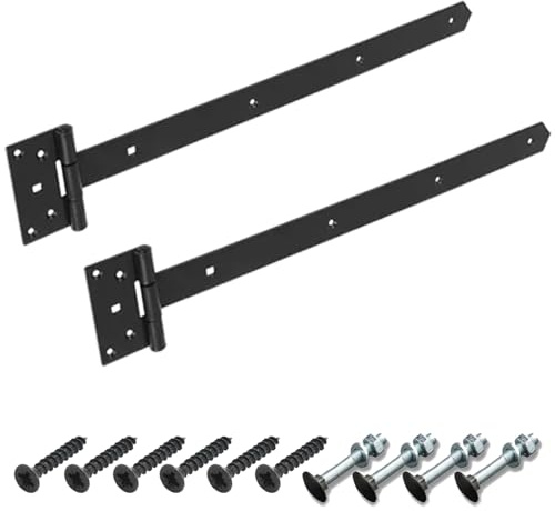 BRESKO Kreuzgehänge verzinkt T-Bänder Scharnier Torband Ladenband Türbänder Werfgehänge schwer 2er Set mit Schrauben (Schwarz, 600x65x110x4 mm)