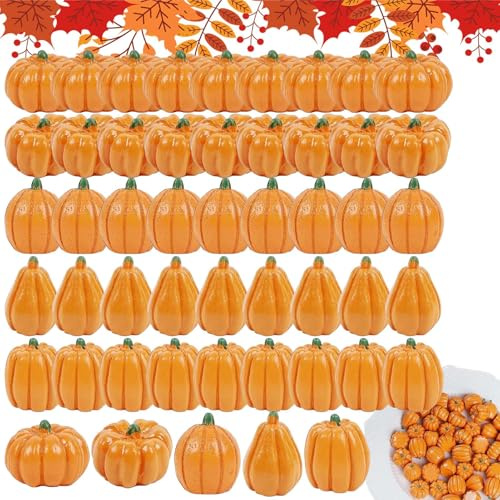 Fyrdyn Calabazas Artificiales 50 Unidades - Calabazas Pequeñas de Otoño,Centro De Mesa Miniaturas, Adorno Resina para Mesa Otoño Halloween Acción De Gracias Fiesta