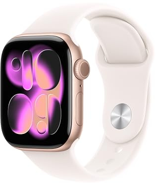 Apple Watch Series 11 GPS + Cellular 42 mm med boett i Aluminium roséguld, och Sportband i rosé S/M. Sömnpoäng, träningsmätare, hälsoövervakning, skärm som alltid är på, vattentålig