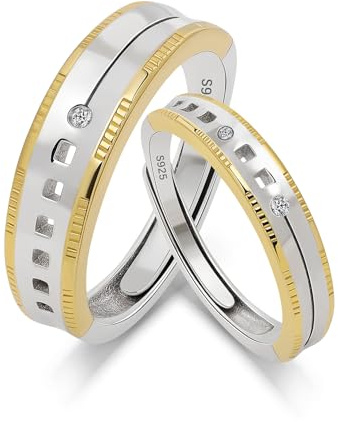 Meissa Fedi Nuziali Abbinati per Coppie 2 Pezzi, Anelli Coppia Placcati Oro Regolabili, Anelli Promessa Bridali, Anelli di Fidanzamento per Anniversario e San Valentino