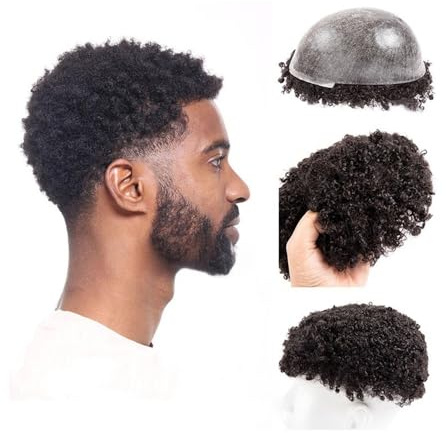 Für Männer Afro-lockiges Toupet for Männer, 0,1 mm Injektion, Vollhaut, männliche Haarprothese, 6 lockige Echthaarperücken Perückenkopf(6x9)