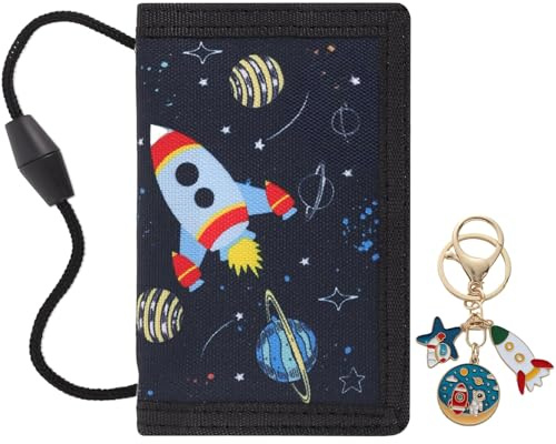 JYSNOW Cartera Niño Triple Plegado, 2 Piezas, Cohete y Astronauta