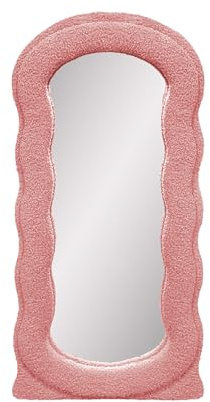 Baroni Home Specchio da Parete con Cornice in Tessuto Bouclè, Specchio Decorativo Moderno a Mezza Persona, Installazione Verticale, 80x40 cm (Rosa)