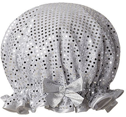 Dilly Daydream Sparkle Silver Shower Cap - Glittery Bath Hat - Handmade In The UK - Adjustable - Waterproof - Washable