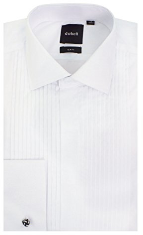 Dobell Mens White Tuxedo Dress Shirt Slim Fit Standard Collar Double Cuff Pleated Fly Front-15.5