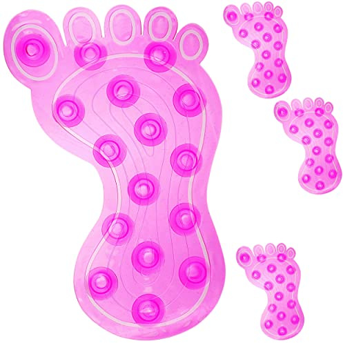 alles-meine.de GmbH 12 TLG. Set - Badewanneneinlage/Sticker mit Noppen - Füße & Zehen - PINK/ROSA - transparent - Anti Rutsch Pads - Stopper Pad - Aufkleber aus Silikon -..