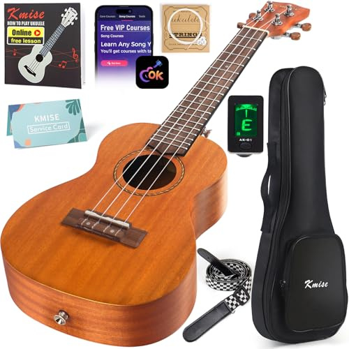 Kmise Konzert-Ukulele, Starter-Set, Mahagoni-Ukulele, 58,4 cm, für Anfänger, mit Gigbag, Stimmgerät, Gurt und Anleitung (evtl. nicht in deutscher Sprache)