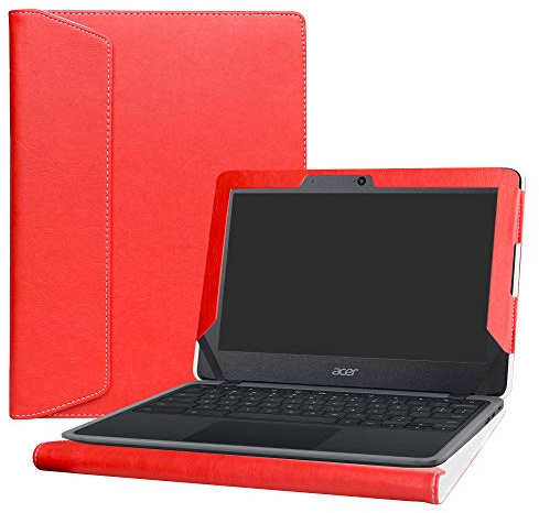Alapmk Diseñado Especialmente La Funda Protectora de Cuero de PU para 11.6 Acer Chromebook 11 C732 C732T C730E Series Ordenador portátil,Rojo