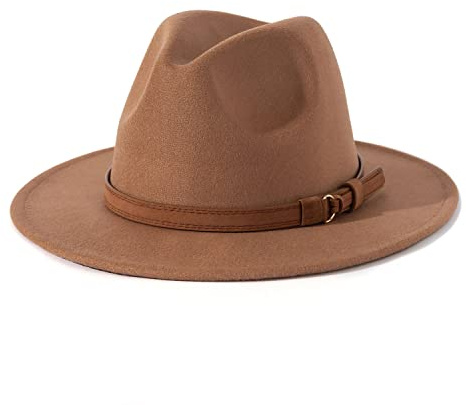 Lisianthus Men & Women Vintage Wide Brim Fedora Hat with Belt Buckle A-Khaki 59-60cm