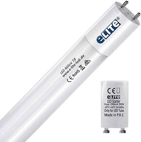 eLITe LED Röhre T8, 72cm, sehr hell, 1300lm, 10W, 830, 3000 Kelvin, Warmweiß, Glas, 330 Grad, homogenes Licht, langlebig 50.000h, 5 Jahre Garantie, 27mm Durchmesser, inkl. Starter, 1 Stück
