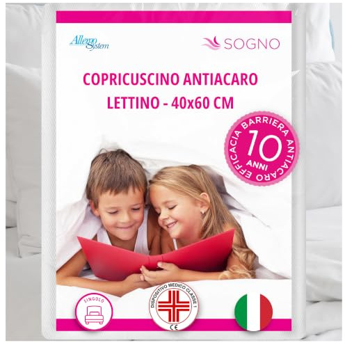 Allergosystem Federa Copricuscino Antiacaro per Culla/Lettino 40x60cm - Dispositivo Medico Antiacaro e Anallergico MADE IN ITALY - Linea Sogno
