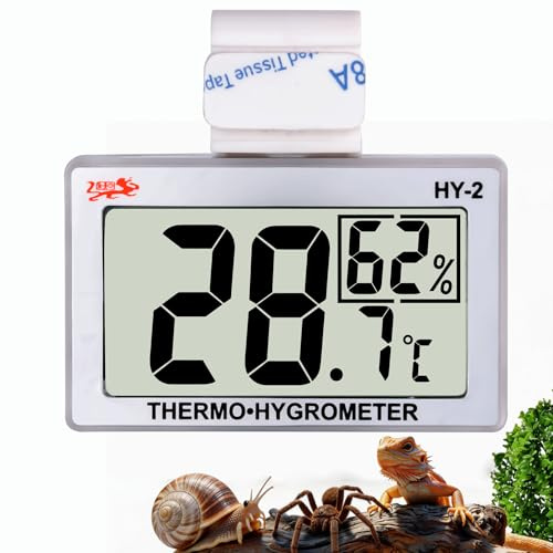 Digital Reptile Thermometer Hygrometer with Hook & Adhesive, LCD Display Temperature Humidity Gauge for Reptile Tanks, Terrariums, Bearded Dragon, Hermit Crab Accessories (-10℃~+50℃/20%-90% RH)