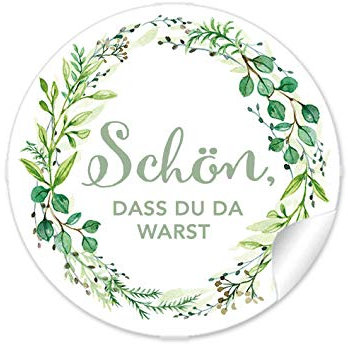 48 STICKER: Schön, das du da warst Etiketten als Gastgeschenk mit Zweig in Grün als Danksagung für Gläser oder Briefe zur Hochzeit Geburtstag Taufe • 4 cm, rund, matt