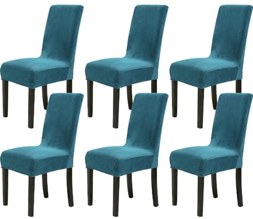 Chickwin Stuhlhussen 6er Set, Samt Dehnbarer Stuhlbezug, Waschbarer Hohen Zurück Stuhlhussen Slipcover Für Esszimmer, Hotel, Küche, Bankett, Partys,Abnehmbaren Stuhl Schutz -Türkis