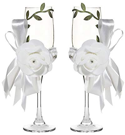 Flûtes à champagne faites à la main en camélia blanc pur de 200 ml pour toast, cadeaux de mariage, cadeaux de couple, décorations de mariage (blanc C)