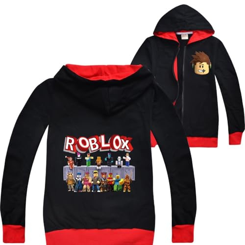 Roblox - Chaqueta con cremallera para niños, sudadera con capucha y manga larga para niñas, camiseta de algodón para otoño, ropa deportiva para correr, Black1, 11-12 Years