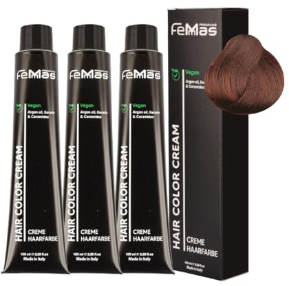 FemMas Hårfärg 3 x mörkblond mahogny bärnsten 6,58 I grädde hårfärg med arganolja, keratin och ceramider I permanent hårfärg eller nyans för strålande färgresultat I 100 ml