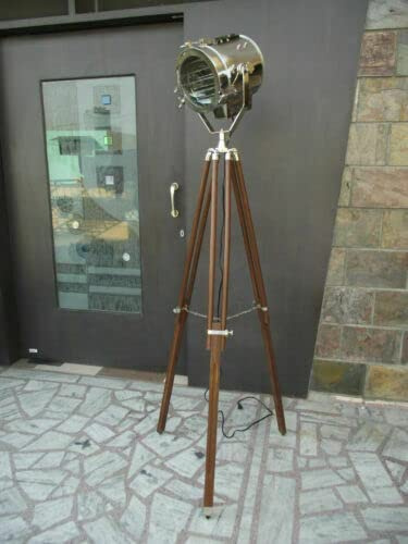 A.H Hollywood Vintage Marine Nautique Industriel Lampadaire Lampadaire Trépied Trépied Argent et Marron 21,6 x 22,9 x 165 cm