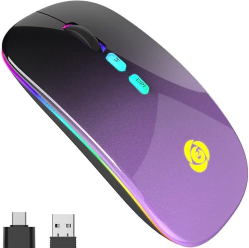 CC Store Souris sans Fil, Souris Bluetooth avec Récepteur USB de Type-C Récepteur USB à 2,4 GHz, 7 Couleurs - 3 DPI 800/1200/1600 Compatible avec Laptop/Tablette/iPad/MacBook/Ordinateur Portable/PC