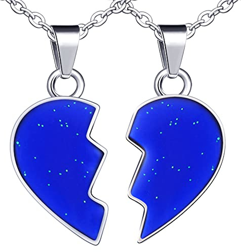 Yumilok Kette Damen Halskette Edelstahl Pärchen Herz mit Anhänger Puzzle Thermo Stimmung Farbwechsel für Liebe Paare Frau