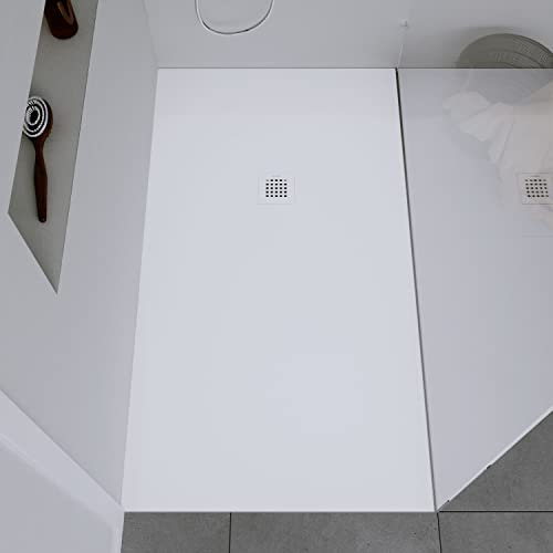 DURAVIT Duschtasse 160x90 cm, Flache Bauhöhe, Duschwanne DuraBayas in Weiß Matt aus Mineralguss mit integriertem Ablaufdeckel, Duschbecken mit Gefälle