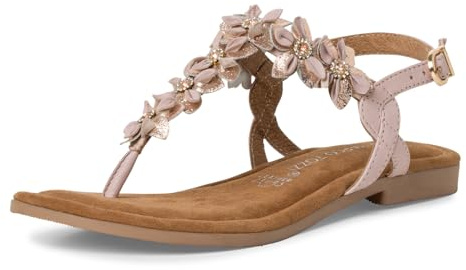 MARCO TOZZI Sandali Donna con Tacco in Pelle con Decorazione di Fiori, Beige (Powder Comb), 38 EU