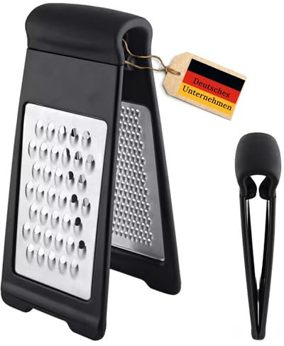 Klappbare Reibe für Gemüse aus Edelstahl. Käsereibe mit rutschfestem Boden und 2 Reibflächen. Faltbare Küchenreibe, Parmesanreibe, Gemüsereibe und Kartoffelreibe für rohe Kartoffeln. Reibe Edelstahl