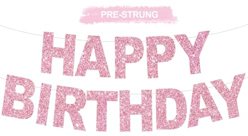 BEISHIDA Happy Birthday Banner - Pre-Strung No DIY Birthday Decorations - Happy Birthday Sign - Birthday Banner for Women, Kids - Backdrop Pink