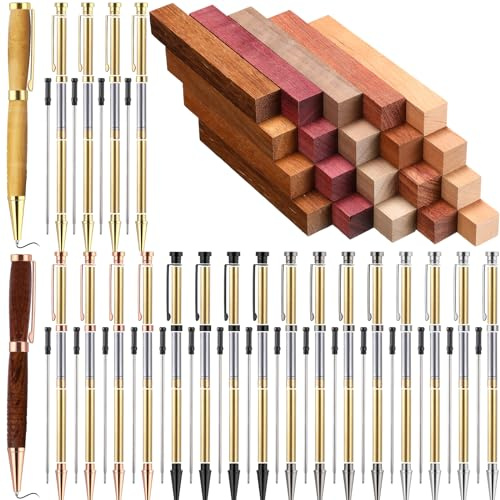 Colarr 10 Sets Woodturning Pen Kits Project Supplies Including 7mm Slimline Pen Kits with Refill and Pen Blanks Lumber for Lathe Turning Starter Package DIY Crafts