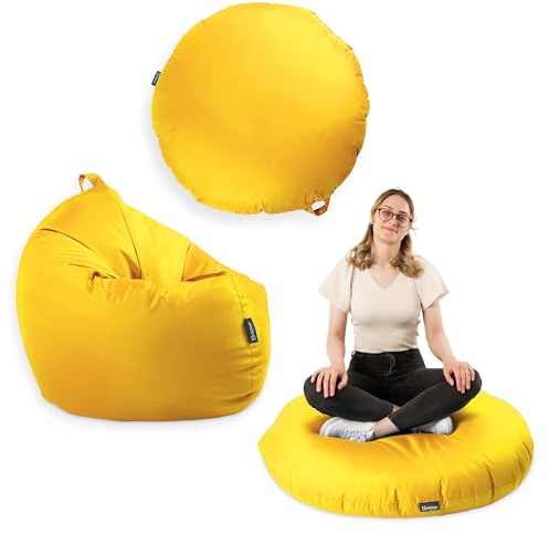BuBiBag Premium 2-in-1 Sitzsack mit Füllung für Kinder & Erwachsene | Outdoor & Indoor | Sitzkissen Bodenkissen | Spielen & Entspannen | Wasser- und schmutzabweisend (Sunflower, 100 cm)