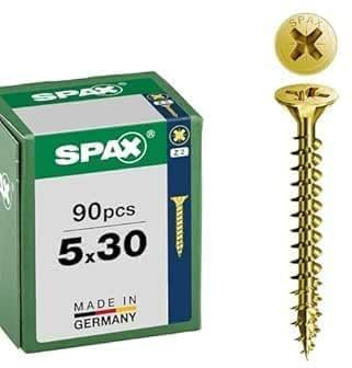 SPAX Vis universelle 5 x 30 mm, 90 pièces - Vis á filetage total, tête fraisée, empreinte cruciforme Z2, pointe 4CUT, revêtement YELLOX - 8000000288357
