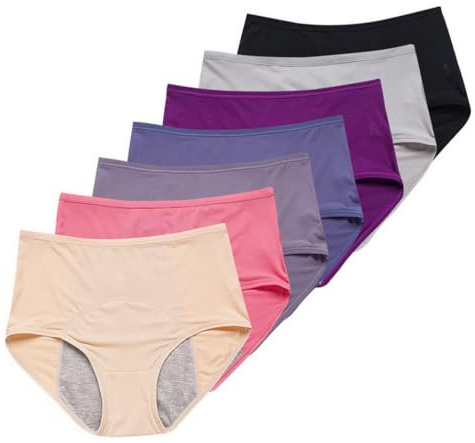 AOOPOO Lot de 7 Culotte Menstruelle Absorbante pour Femmes sous-vêtements Anti-fuites Physiologique Slip de Règles Taille Mi-Haute Culotte de Règles Lavable Culotte Périodique pour Femme