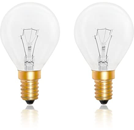 Caldarax Oven Light Bulbs E14 SES Dimmable, AC 240V, 2700K Warm White, 410 Lumen, Up to 300°C Heat Resistant, P45/G45 Clear Golf Bulbs, for Oven, Cookers, Lava Lamp, Pack of 2