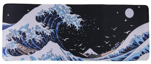 lachineuse - Tapis DE Souris XXL - Vague de Kanagawa - 800 X 300 X 3 mm - Estampe Japonaise - Déco Japonaise - Antidérapant et Résistant à l'eau - Déco Bureau - Idée Cadeau Japon Asie