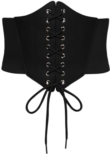 SCARLET DARKNESS Steampunk Cintura larga da donna medievale Lace-Up Waspie Corset Belt, Nero , S