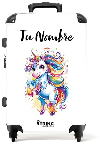 NoBoringSuitcases.com Kinderkoffer Mädchen, Koffer Personalisiert, Koffer Groß, Koffer Kinder, TSA, Kindertrolley Mädchen, Hartschalenkoffer, Koffer Mittelgroß (Einhorn - Regenbogenmähne 67 cm - 72 L)