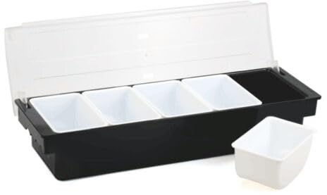 Queeucaer Recipiente para ingredientes, recipiente para ingredientes, especias, frutas, 5 compartimentos, 5 compartimentos para limones, frutas, aceitunas e ingredientes de cóctel