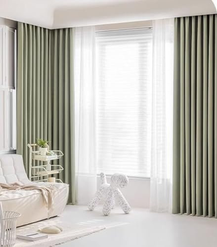 Bishilin Verdunklungsvorhänge Matcha Grün 2er Set, Gardinen Blickdicht mit Ösen 137x214CM Modern Einfach Chenille Vorhänge Wohnzimmer Jugendzimmer Kinderzimmer