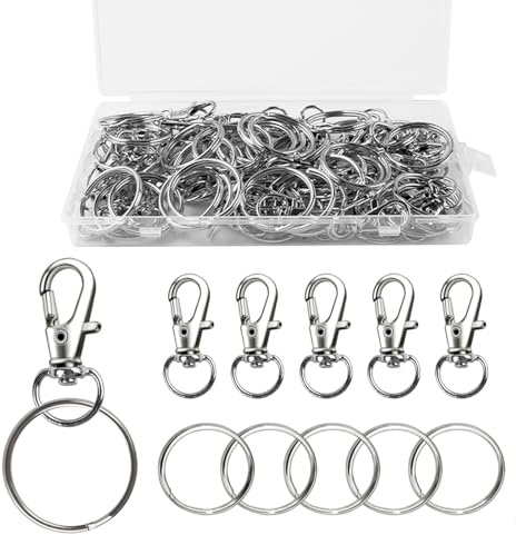 100 Stück Schlüsselanhänger Set,Schlüsselringe Edelstahl Mit Kunststoffgehäuse, 50Stk Schlüsselring Karabiner und50 Stk Schlüssel Ringe 28mm, Schlüsselanhänger Ringe Selber Machen für Deko-Anhänger