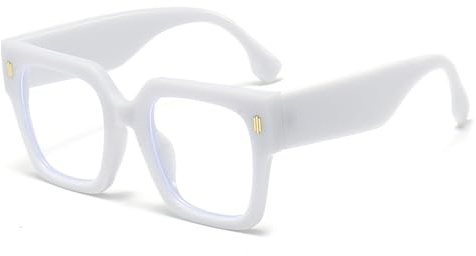 Yameize Quadratische Übergroße Blaulichtfilter Brille - Damen Herren Retro Blaulicht Blocker Brille Durchsichtige Gaming Brille (Weiß Klar)