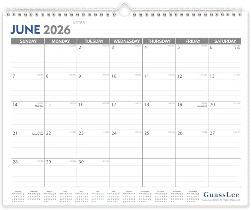 GuassLee 2026-2027 Wall Calendar - 19 Months Hanging Calendar from Jun. 2026 to Dec. 2027, 14 x 11.5, with Notes for Easy Planning School Home Office