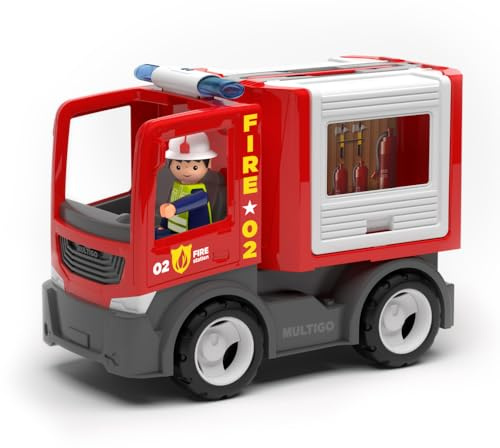 MultiGO Fire Sandkasten Spielzeug für Kinder ab 3 Jahre - großer Mehrzweckaufbau mit Feuerwehrmann - Feuerwehr Sandspielzeug für Outdoor Spiele - Feuerwehrauto für den Garten