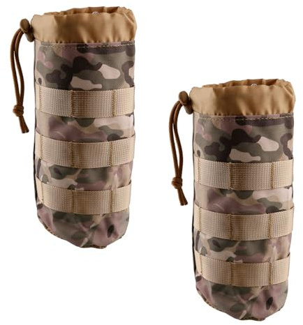 Tabanzhe Tactical Water Bottle Pouch-2PCS Molle Bottle Holder Military Drink Cup Container Carrier with Drawstring Top Bottle Protector for Outdoor Training Hiking Cycling Camping(Camouflage)