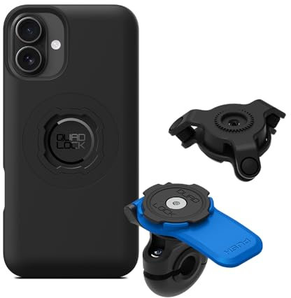 QUAD LOCK Spiegel Handyhalterung für Motorrad mit Vibrationsdämpfer und MAG Hülle für iPhone 16 Plus