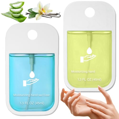 2PCS Mist Hydrating Hand Sanit-izer Spray for Adults,Portable Travel Size,Cleanses Your Hands,Spray Hand Sanit-iser,Mini Hand Sanit-iser Sp-ray,Travel Ha-nd Sanit-iser Sp-ray,Multi Flavor,Vanilla+Aloe