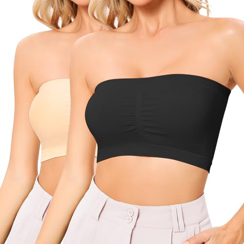 Kitfore Strapless Bras for Women Bandeau Bra Wireless Seamless Bandeau Top Comfort Padded Tube Top Bra