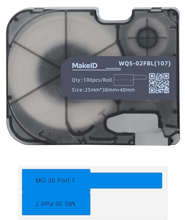 MakeID P-Flag para P31S – Etiquetas de polipropileno mate, alambre y cable interior/exterior, etiquetado DatoCom, negro sobre azul, 100 uds/rollo