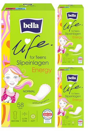 bella life for teens Slipeinlagen Normal mit Frischeduft Energy, 174 Stk. | Slipeinlagen mit Frischeduft · flexible Mixform für jeden Slip & String · ultradünner Schutz für Sport & Schule