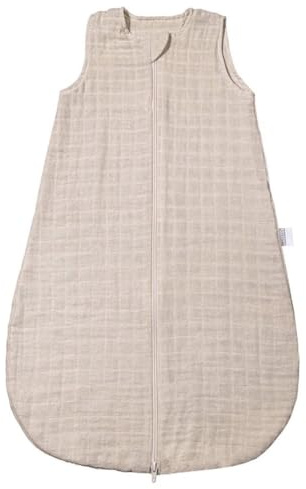 MAKIAN Baby Sommerschlafsack Musselin – Leichter Schlafsack aus 100% Baumwolle – ärmellos, atmungsaktiv, TOG 1.0 – ÖkoTex Standard 100 – Frühling & Sommer - Beige - 110